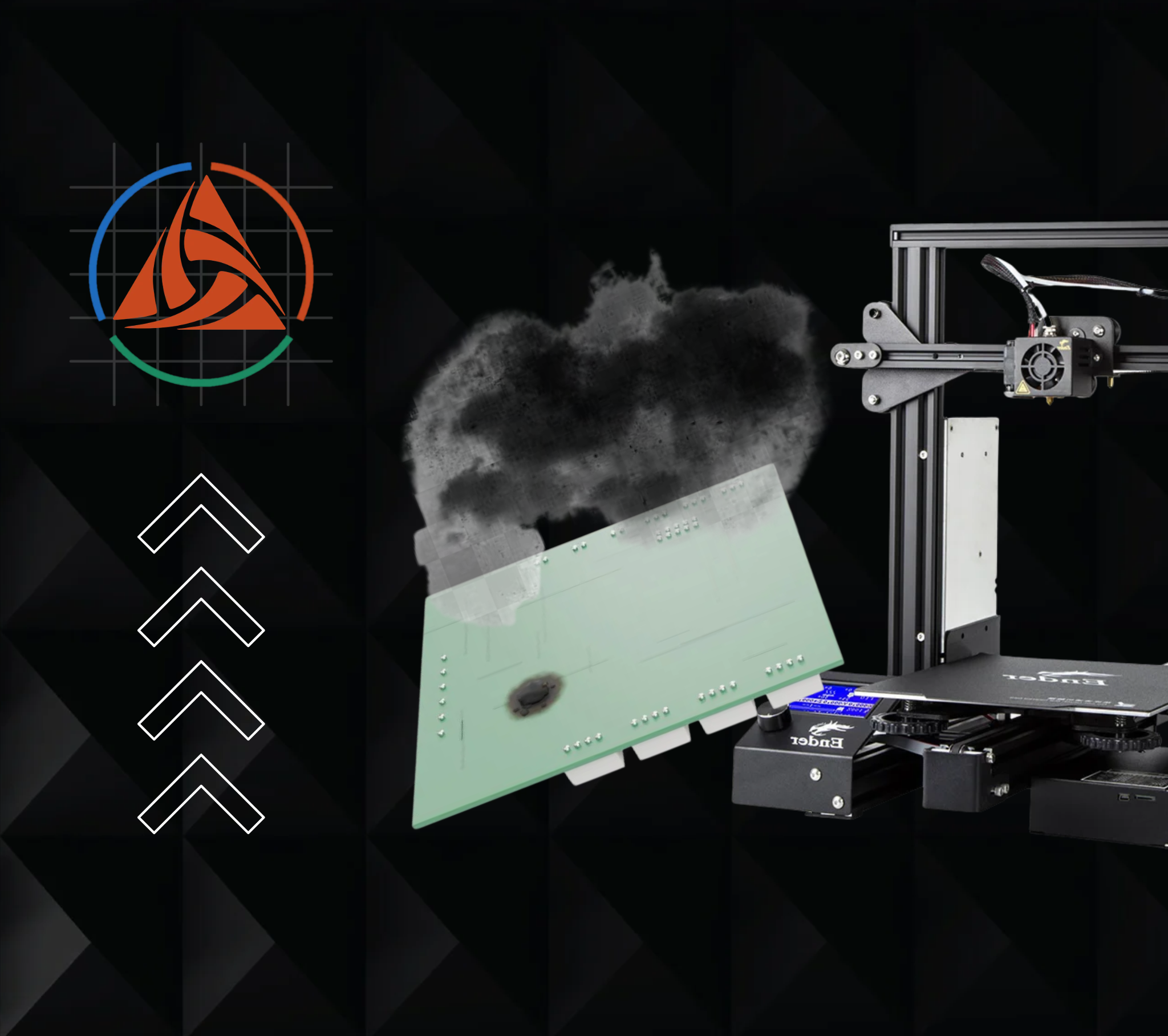 Burnt Ender 3 Pro mainboard next to the new replacement board